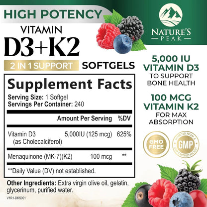 Vitamina D3 K2 5000 Ui 100 Mcg Capsulas Blandas Refuerzo Inmunologico Y Oseo