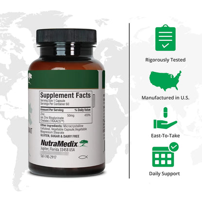 Zinc 50mg NutraMedix Suplemento Para Defensa Inmune Y Piel Saludable 60 Cápsulas