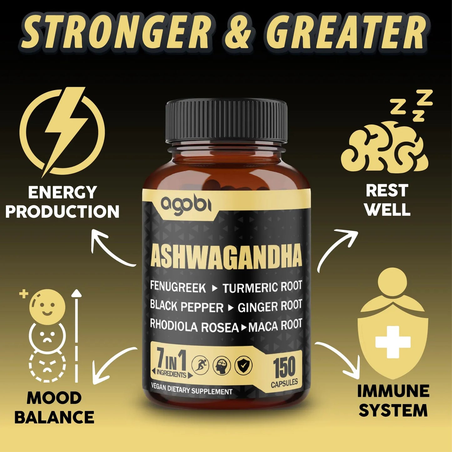 Cápsulas De Ashwagandha Con 7 Ingredientes Herbales 8050 Mg Mezcla Potente Para Energía Y Sueño