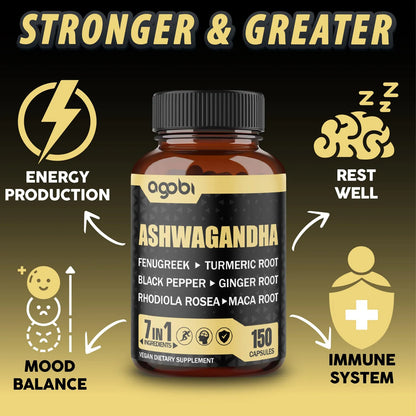 Cápsulas De Ashwagandha Con 7 Ingredientes Herbales 8050 Mg Mezcla Potente Para Energía Y Sueño