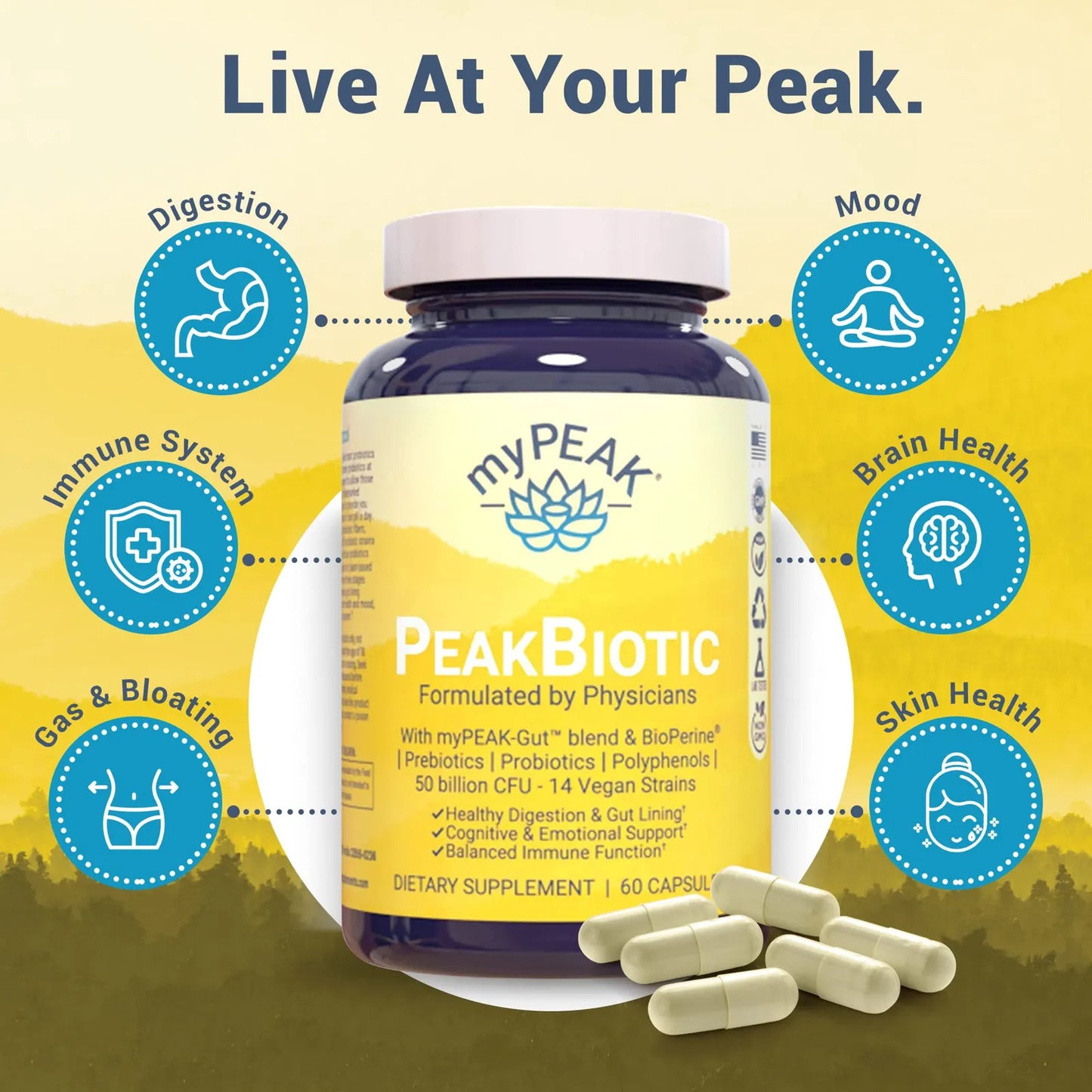 PeakBiotic Sinbiótico 50 Mil Millones UFC Probióticos Veganos Prebióticos Postbióticos