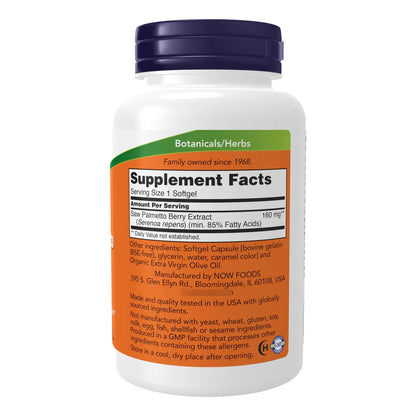 Extracto De Saw Palmetto 160 Mg Salud Masculina 240 Capsulas NOW Suplementos
