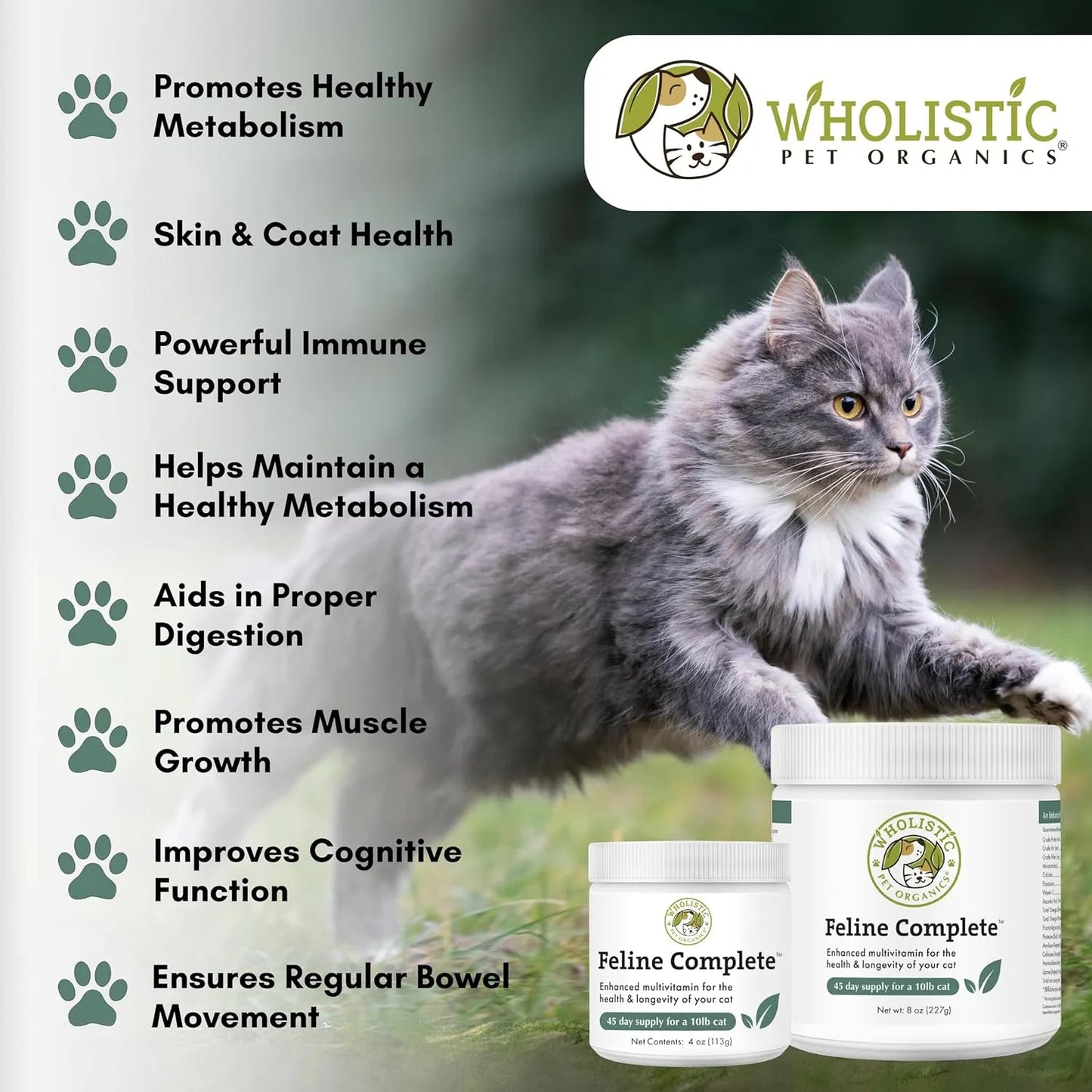 Polvo Multivitamínico Y Probiótico Natural Para Gatos 226 Gramos Wholistic Pet Organics