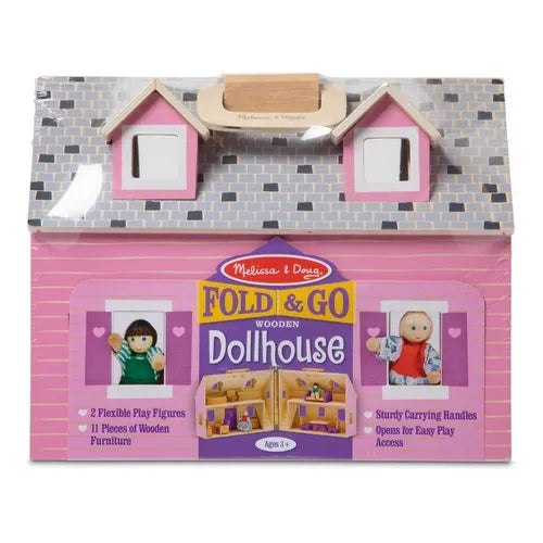 Casa Rosada Plegable Melissa Doug Casa Muñecas Madera Con Muebles Y Muñecas