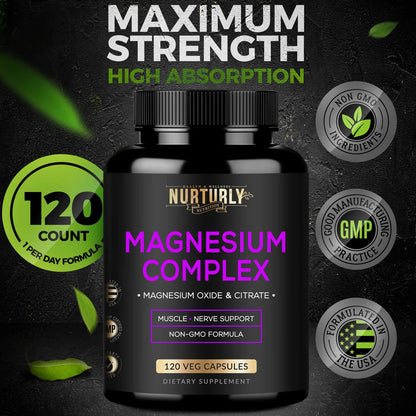 Complejo De Magnesio 500 Mg Alta Absorción Apoyo Fuerza Ósea Y Muscular 360 Cápsulas Veganas