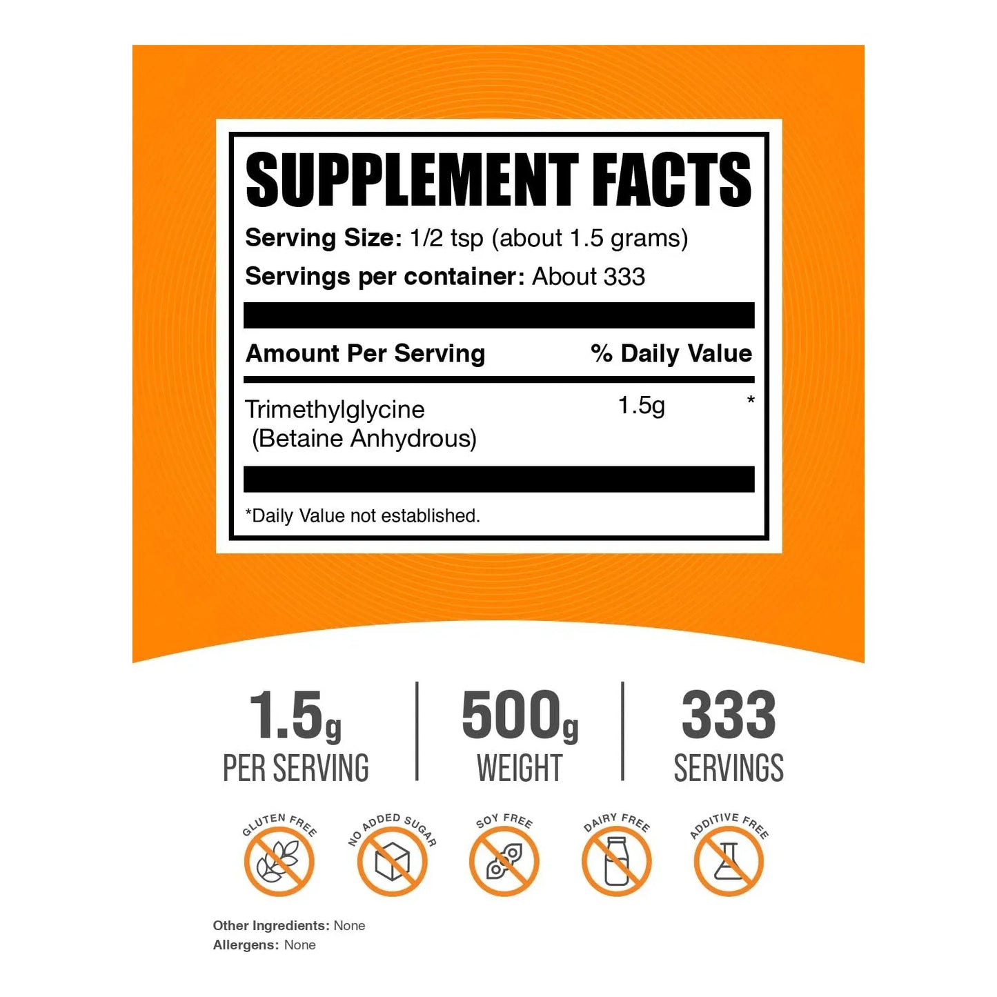 Polvo De Trimetilglicina Anhidra Betaína TMG 500g Suplemento Energía Y Salud
