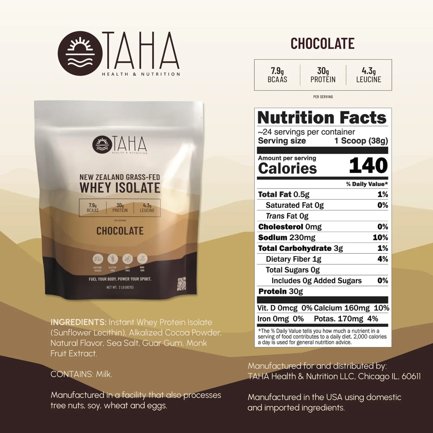 Proteina De Suero De Chocolate 30g Bcaas 8g Leucina Lácteos Nueva Zelanda Sin Gluten Keto