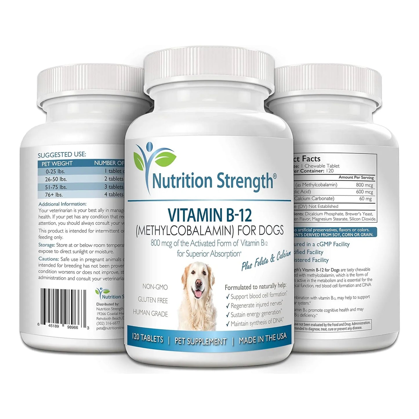 Vitamina B12 Folato Calcio Para Perros 120 Tabletas Masticables Sistema Nervioso Y Energía