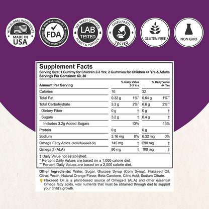 Gomitas Omega 3 Infantiles Con Aceite De Linaza Para Crecimiento Cerebral Y Salud Ocular