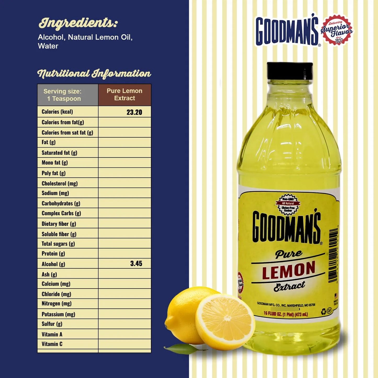 Extracto Puro De Limón Concentrado Goodmans 16 Oz Sin Gluten Y Kosher Para Cocinar