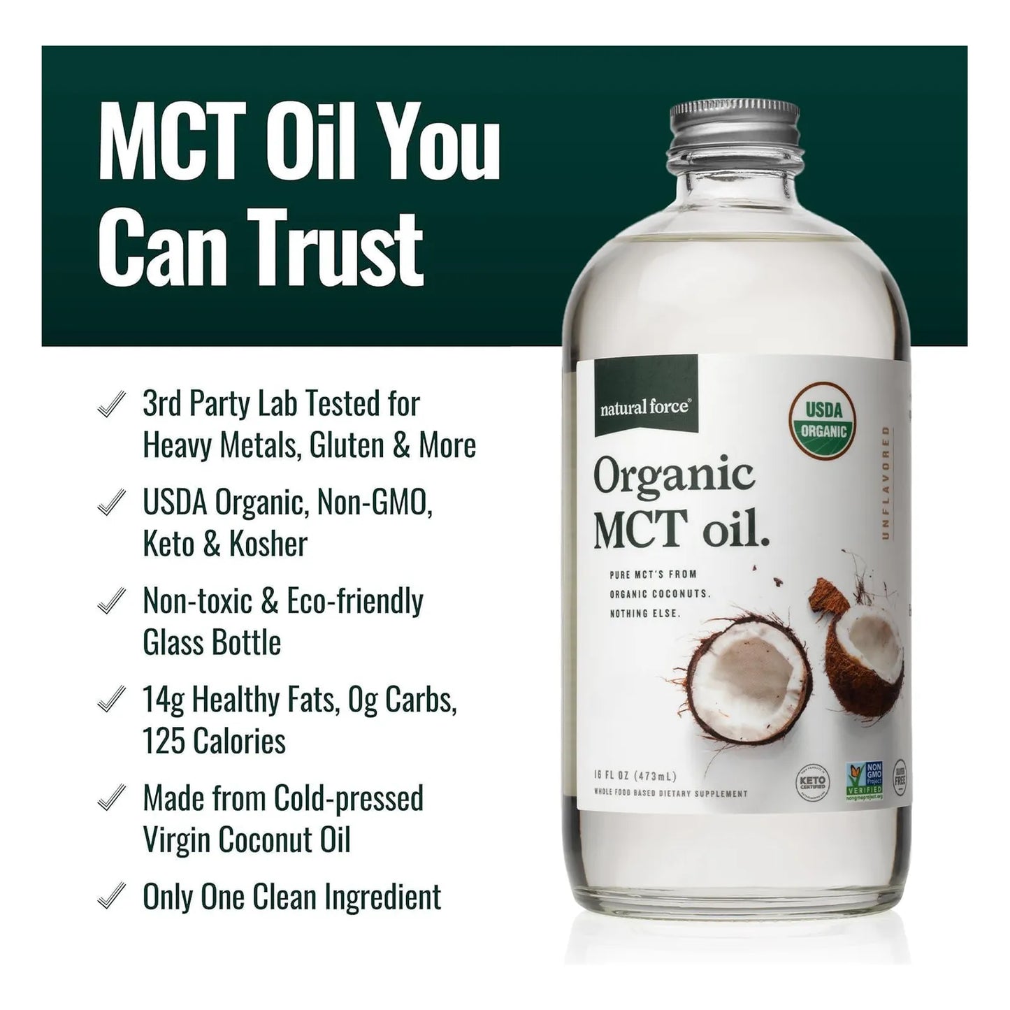 Aceite Orgánico Puro C8 Y Mct Natural Force Usda Organic Sin Omg Keto Y Vegano
