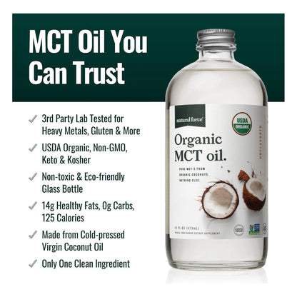Aceite Orgánico Puro C8 Y Mct Natural Force Usda Organic Sin Omg Keto Y Vegano