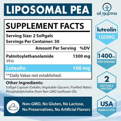 Palmitoiletanolamida Liposomal 1300 Mg Con Luteolina 100 Mg Absorcion Superior 120 Capsulas