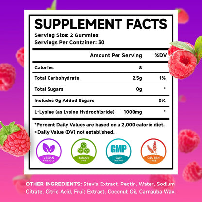 Gomitas L Lisina 1000 Mg Refuerza Sistema Inmunologico Y Salud Oral Sabor Frambuesa