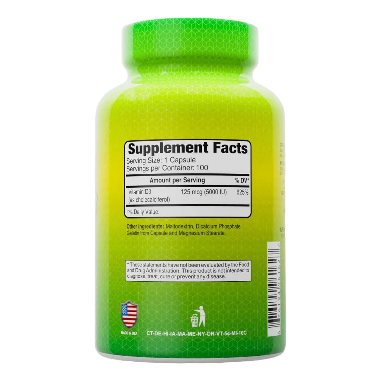 Vitamina D3 5000 UI Refuerzo Inmunológico Y Salud Ósea 100 Cápsulas