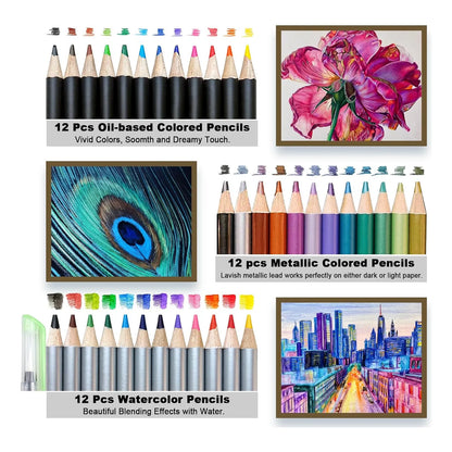 Set De Dibujo Profesional 72 Piezas Cuaderno Boceto 3 Colores Ideal Para Artistas