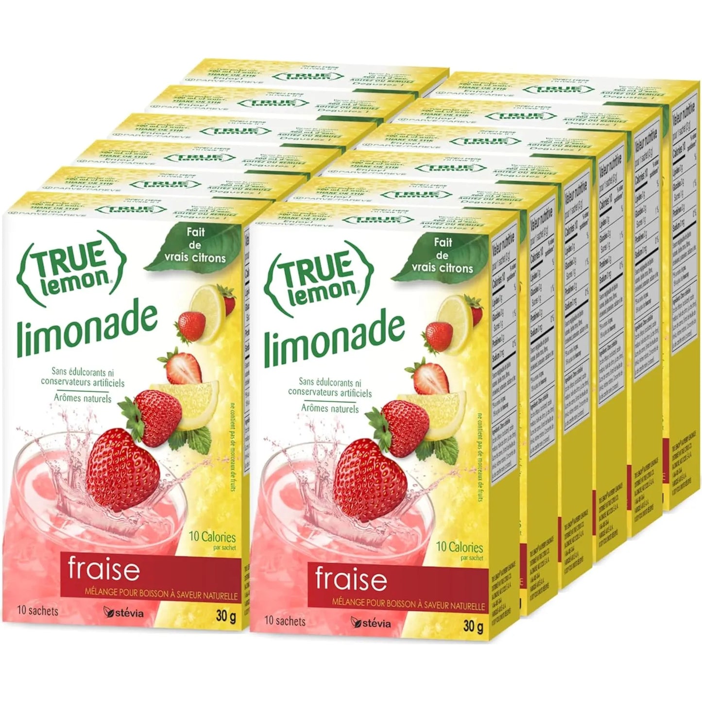 True Lemon Mezcla De Bebida Potenciadora De Agua De Limonada De Fresa 10 Sobres X 12 Paquetes