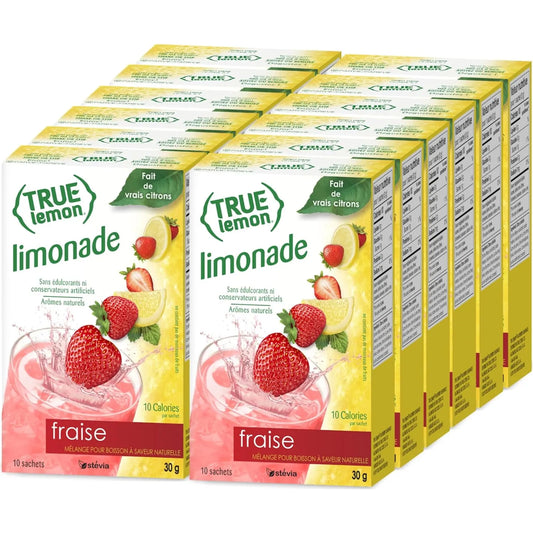 True Lemon Mezcla De Bebida Potenciadora De Agua De Limonada De Fresa 10 Sobres X 12 Paquetes