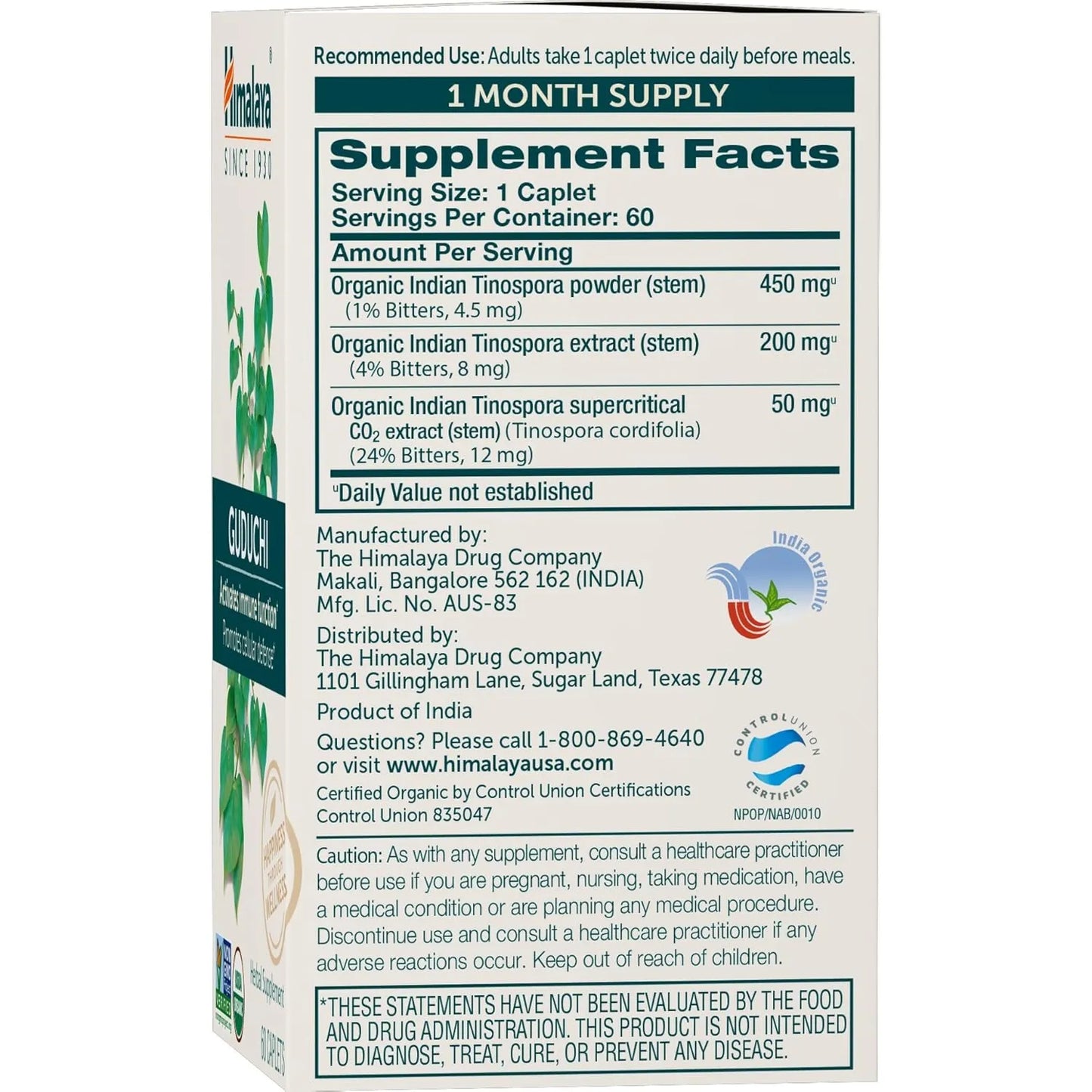 Himalaya Guduchi Organico 700 Mg 60 Comprimidos Refuerzo Inmunologico Natural