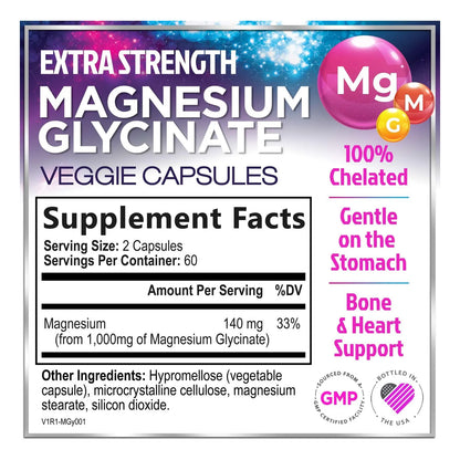 Suplemento De Magnesio Glicinato 1000 Mg Salud Osea Cardiaca Nervios Musculos