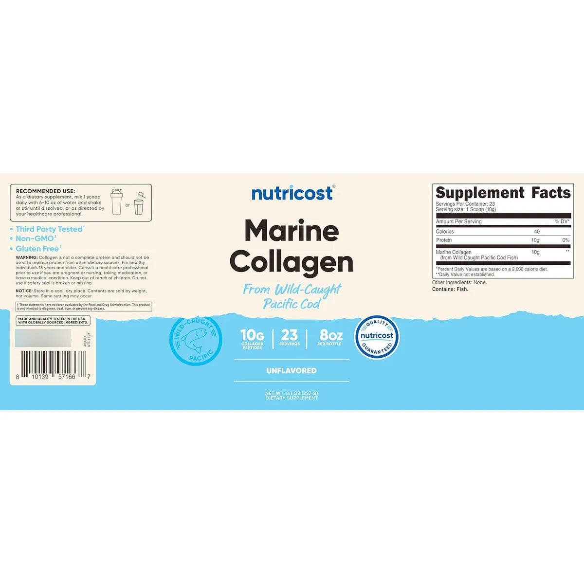 Colageno Marino En Polvo Nutricost Pescado Silvestre 226g 23 Porciones