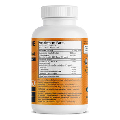 Glucosamina Condroitina Cúrcuma MSM 360 Cápsulas Fórmula Avanzada Para Articulaciones