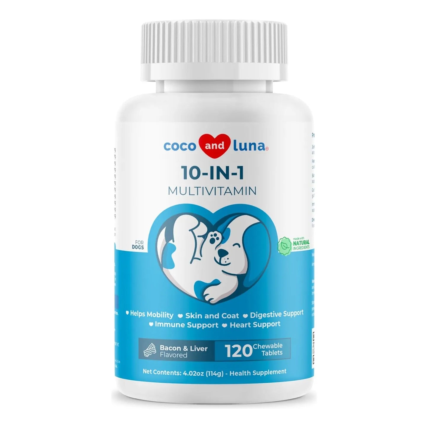 Multivitaminico 10 En 1 Para Perros 120 Tabletas Masticables Con Glucosamina Y Omega 3