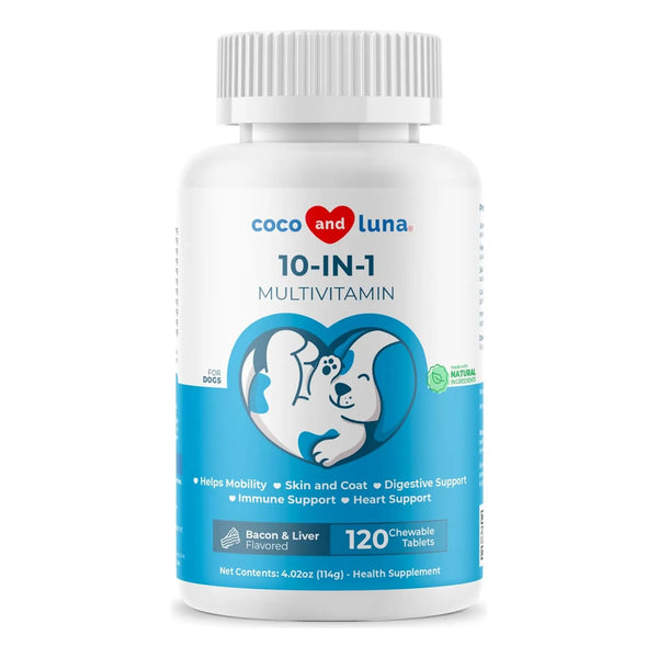 Multivitaminico 10 En 1 Para Perros 120 Tabletas Masticables Con Glucosamina Y Omega 3