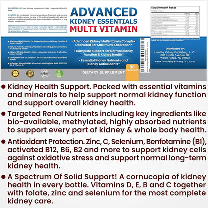 Multivitamínico Esencial Para Riñones 90 Cápsulas Apoyo Renal Completo