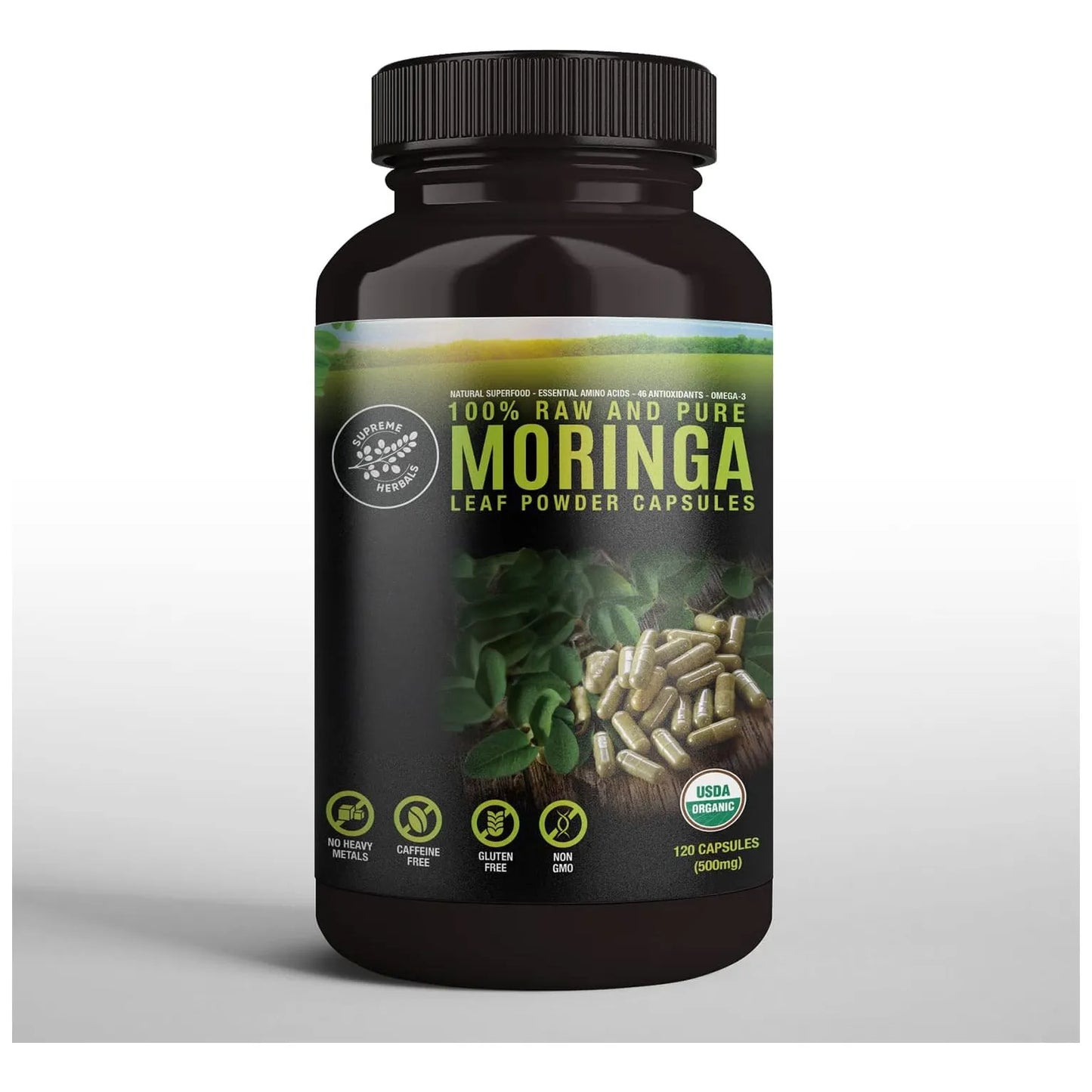 Capsulas De Polvo De Hoja De Moringa Organica 500 Mg 120 Unidades Superalimento Natural