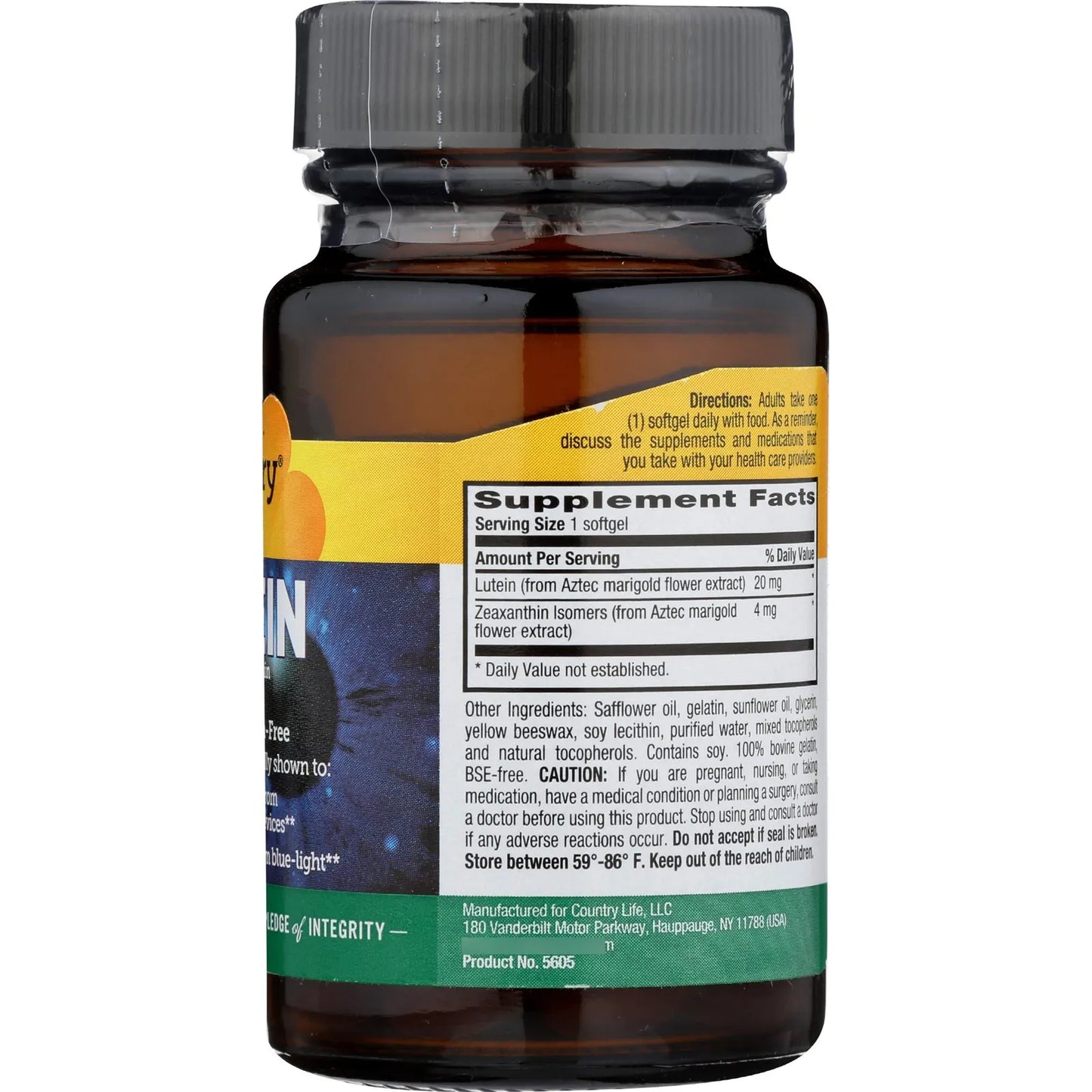 Luteína 20 Mg 60 Cápsulas Blandas Antioxidantes Para Salud Ocular Country Life