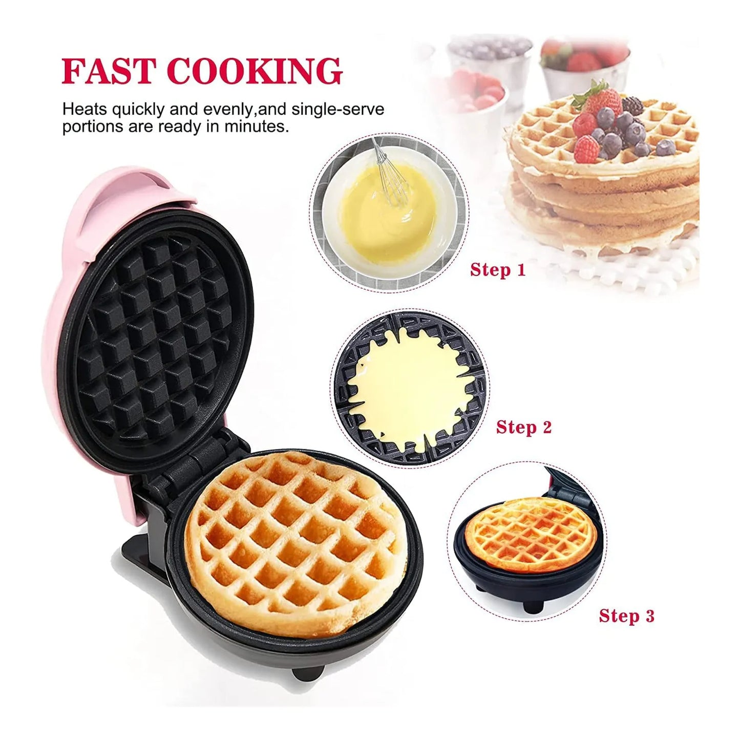 Mini Maker Waffle Maker Oblea Antiadherente 5 Pulgadas Multiusos Rosa