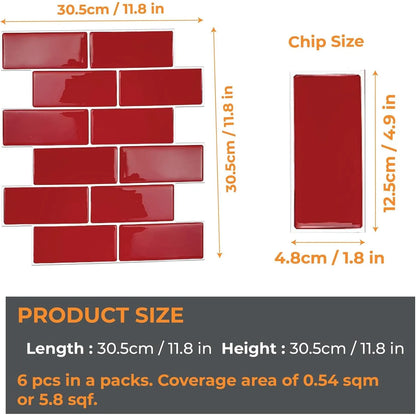 Azulejos Autoadhesivos Walplus Premium Cocina 3D Rojo Brillante 6 Hojas