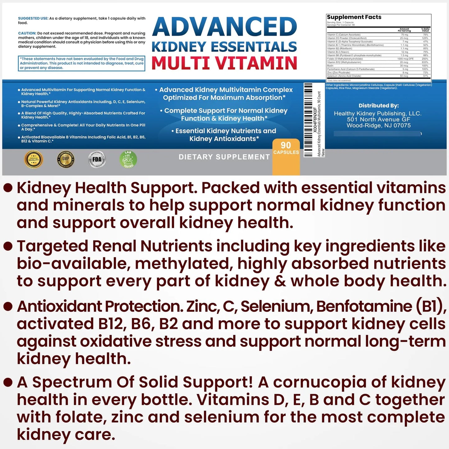 Advanced Kidney Essentials Multivitamínico Apoyo Renal 30 Cápsulas