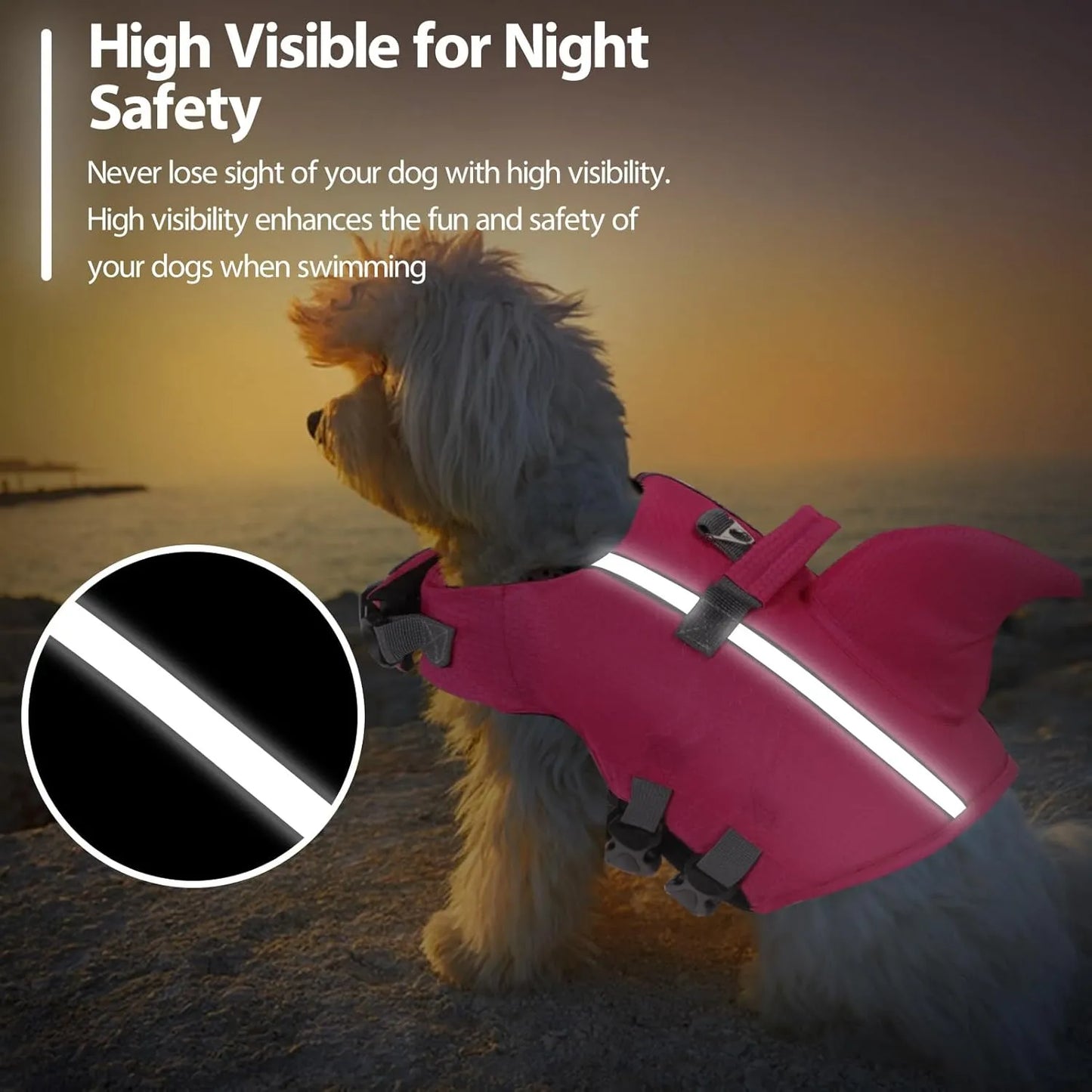 Chaleco Salvavidas Para Perros Con Rayas Reflectantes Diseño Tiburón Flotabilidad Superior