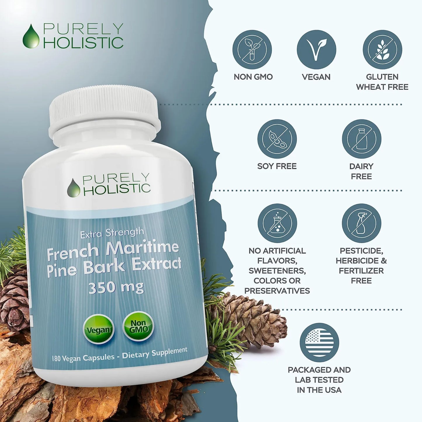 Extracto De Corteza De Pino 350 Mg 180 Cápsulas Antioxidante Vegano Sin OMG