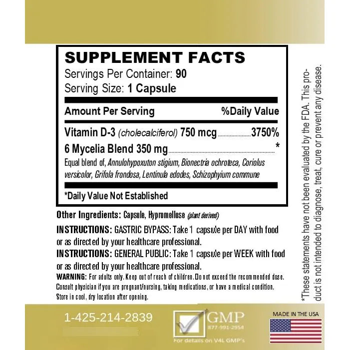 Vitamina D3 750mcg 90 Cápsulas Fortalece Huesos Sistema Inmunológico