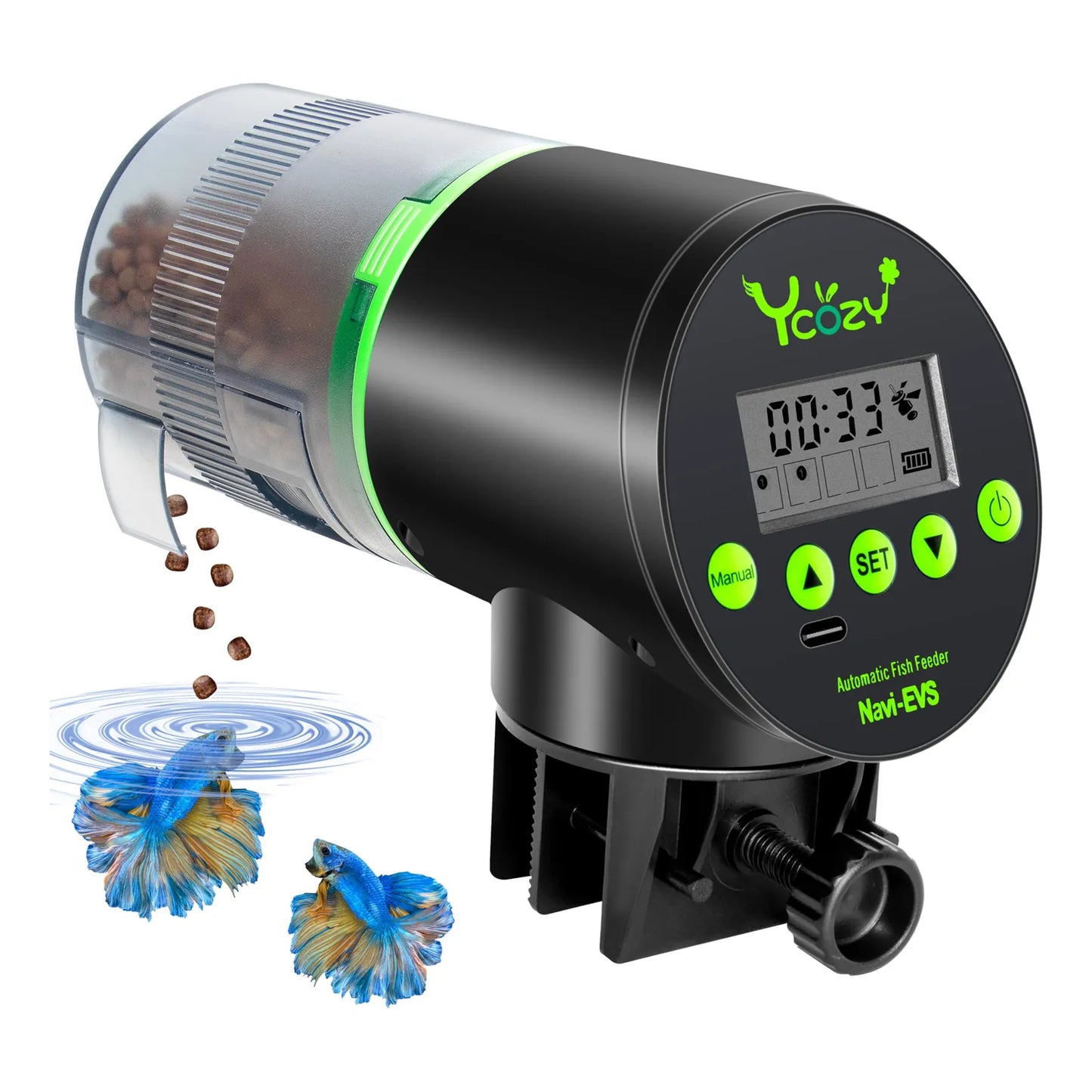 Alimentador Automático De Peces Recargable Con Cable Tipo C Dispensador Para Tanque Pequeño