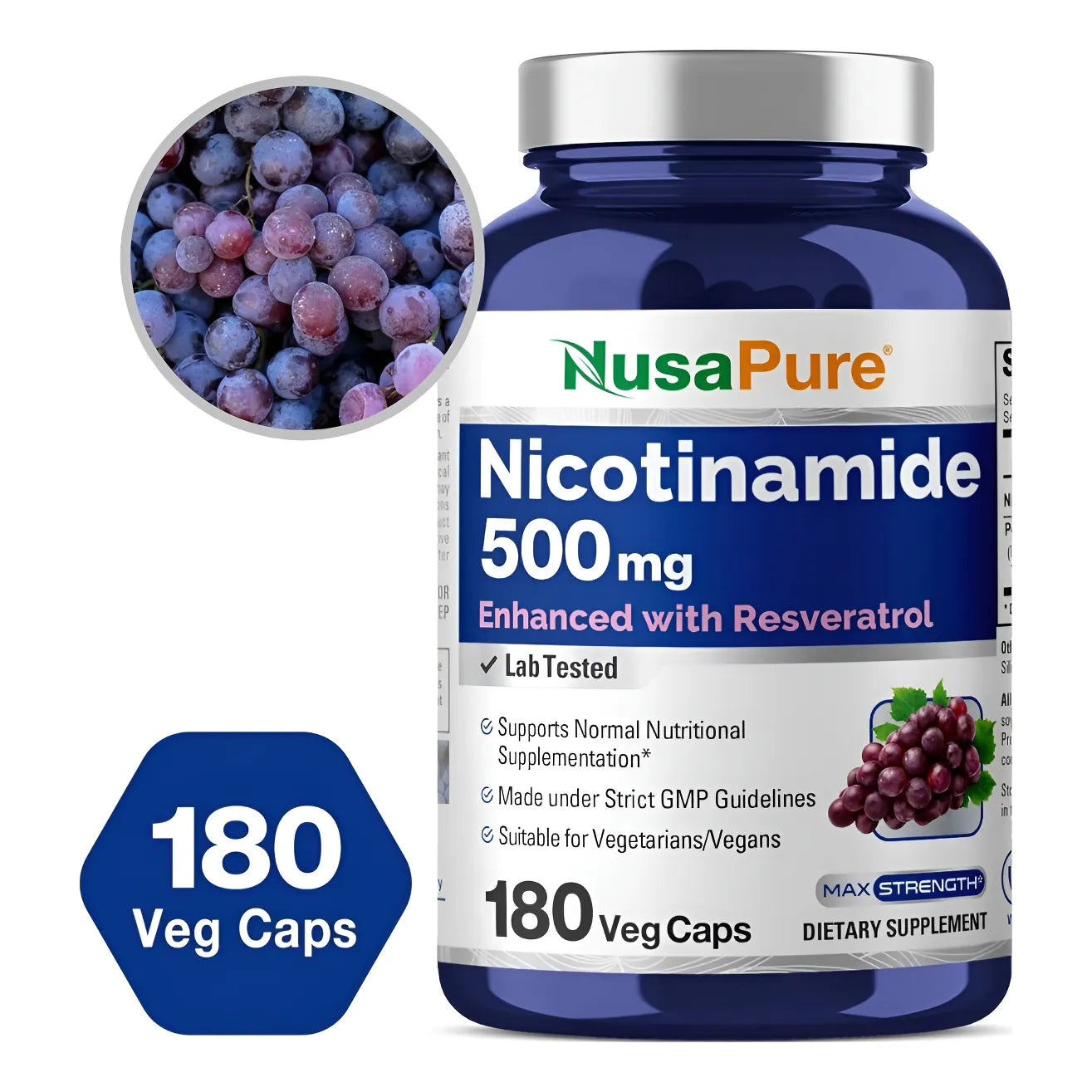 Suplemento Nussuplemento Nusapure Nicotinamide 500mg Con Resveratrol 180 Cápsulas Veganas Salud Piel Energíaapure Nicotinamid - Imagen 1