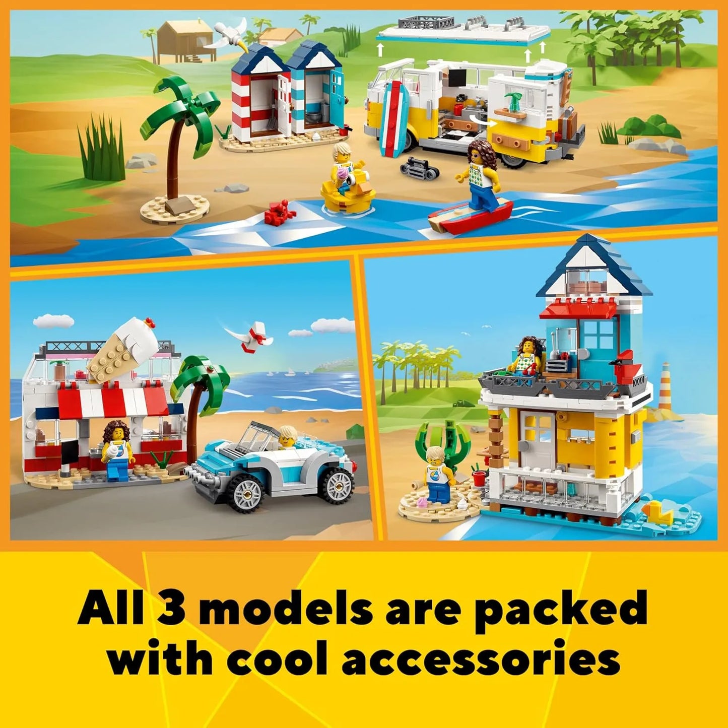 Lego Creator 3 En 1 Autocaravana Heladeria Y Casa Playa Kit De Construccion Transformable
