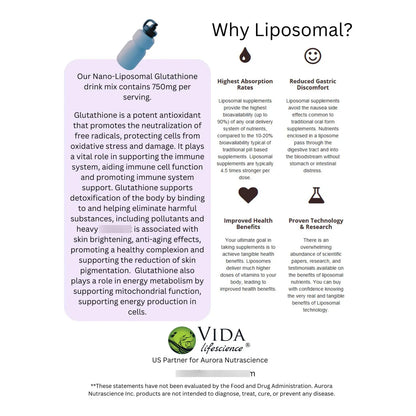 Mezcla De Bebida De Glutatión En Polvo Nano Liposomal 750 Mg Aurora Nutrascience Apoyo Inmunológico