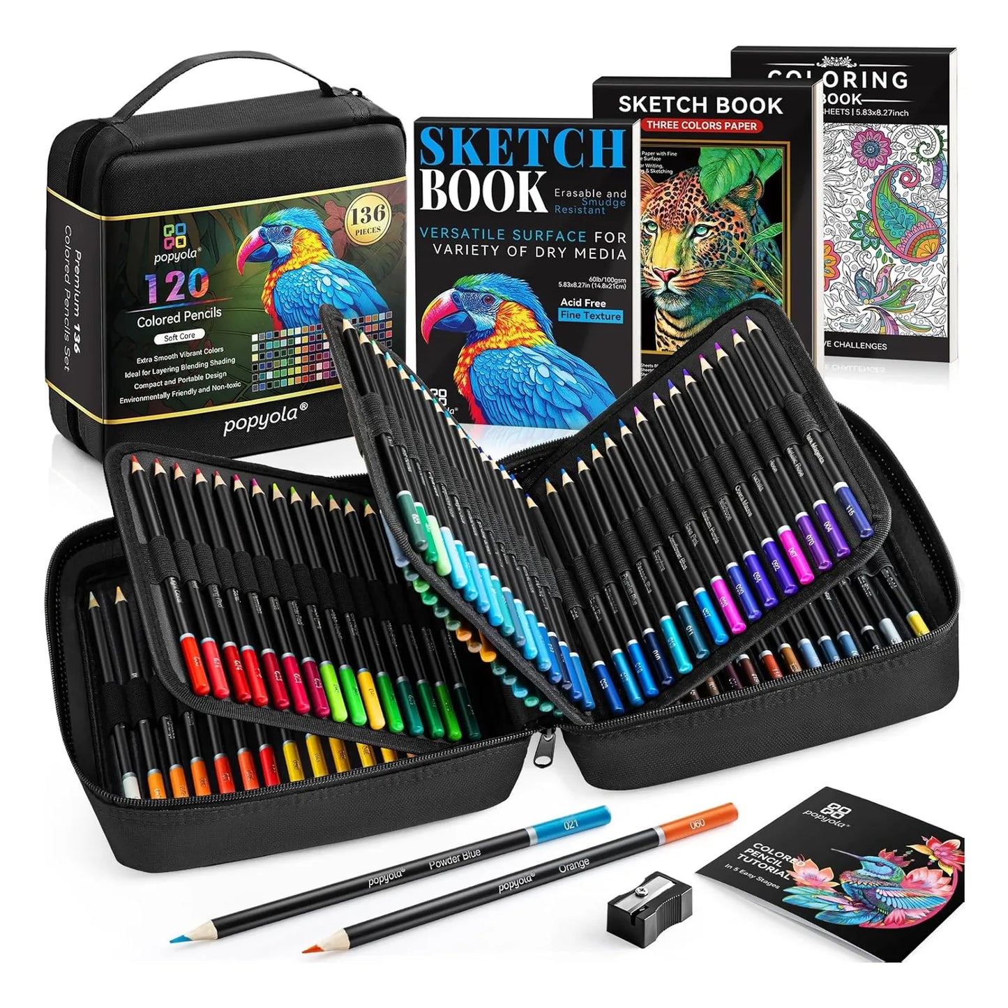 Set Completo De Arte Popyola 136 Lápices Colores Estuche Accesorios