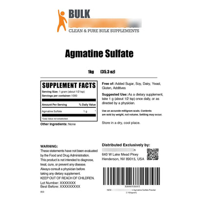 Polvo De Sulfato De Agmatina 1 Kg Potenciador De Óxido Nítrico Suplemento Preentrenamiento