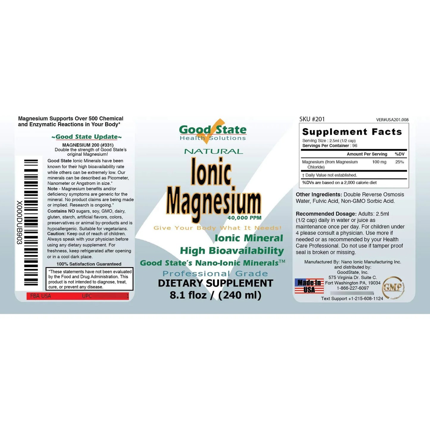 Magnesio Liquido Ionico 96 Porciones Absorcion Rapida Con Acido Fulvico
