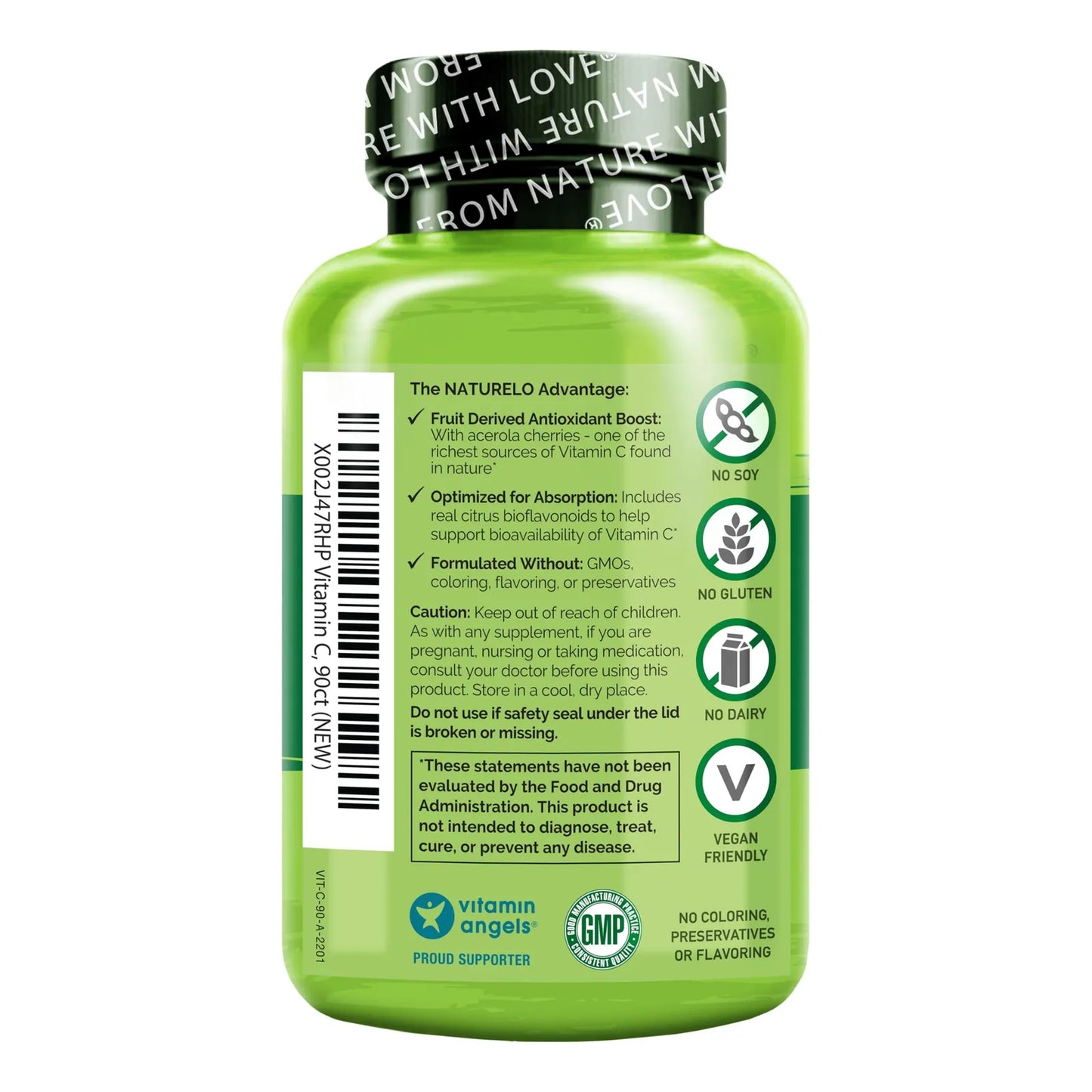 Vitamina C 500 Mg Con Extracto De Cereza Acerola Orgánica Y Bioflavonoides Suplemento Vegano 90 Cápsulas