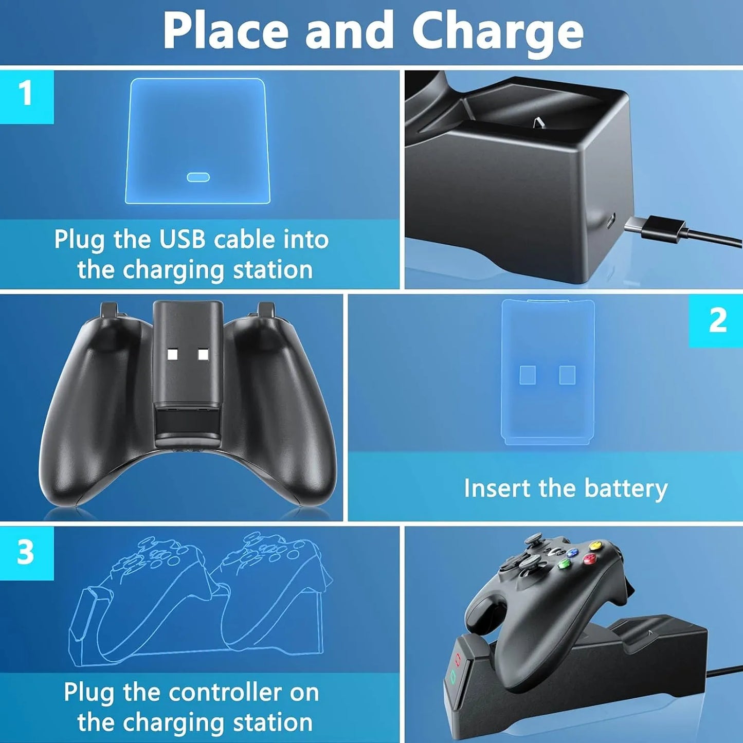Cargador Dual Boffo Para Xbox 360 Con 2 Baterias Recargables Y Carga Rapida