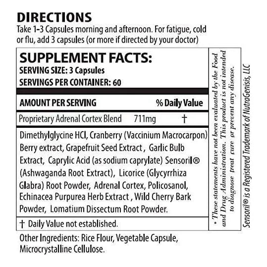 Adrenal DMG 180 Cápsulas Energía Diurna Sueño Reparador Reduce Estrés