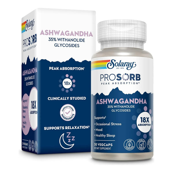 Cápsulas De Ashwagandha 240 Mg Solaray Extracto De Raíz Y Hoja Alivio Del Estrés Vegano