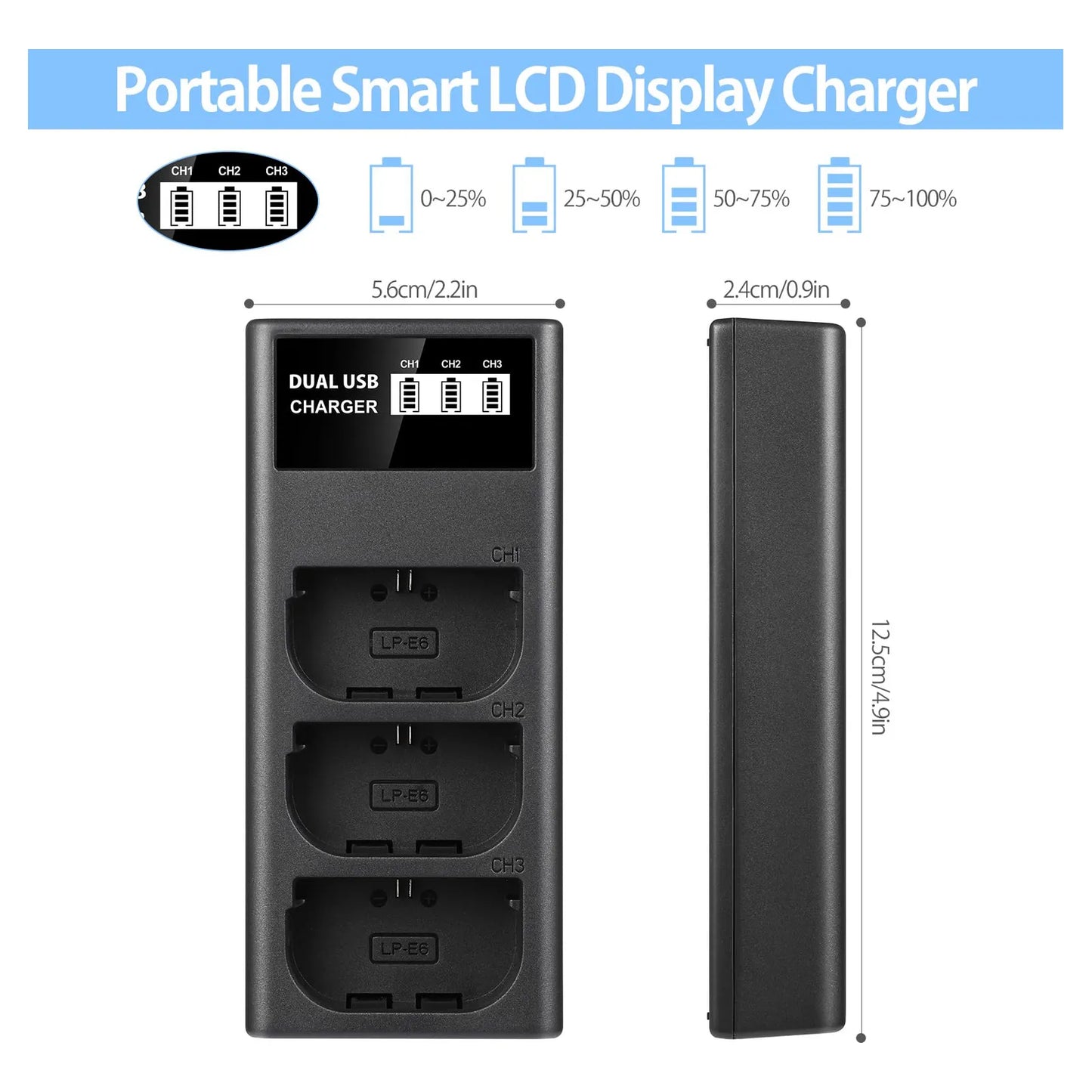 Cargador Usb Lcd Triple Ranura Para Camaras Canon Eos 5d Seguro Y Rapido