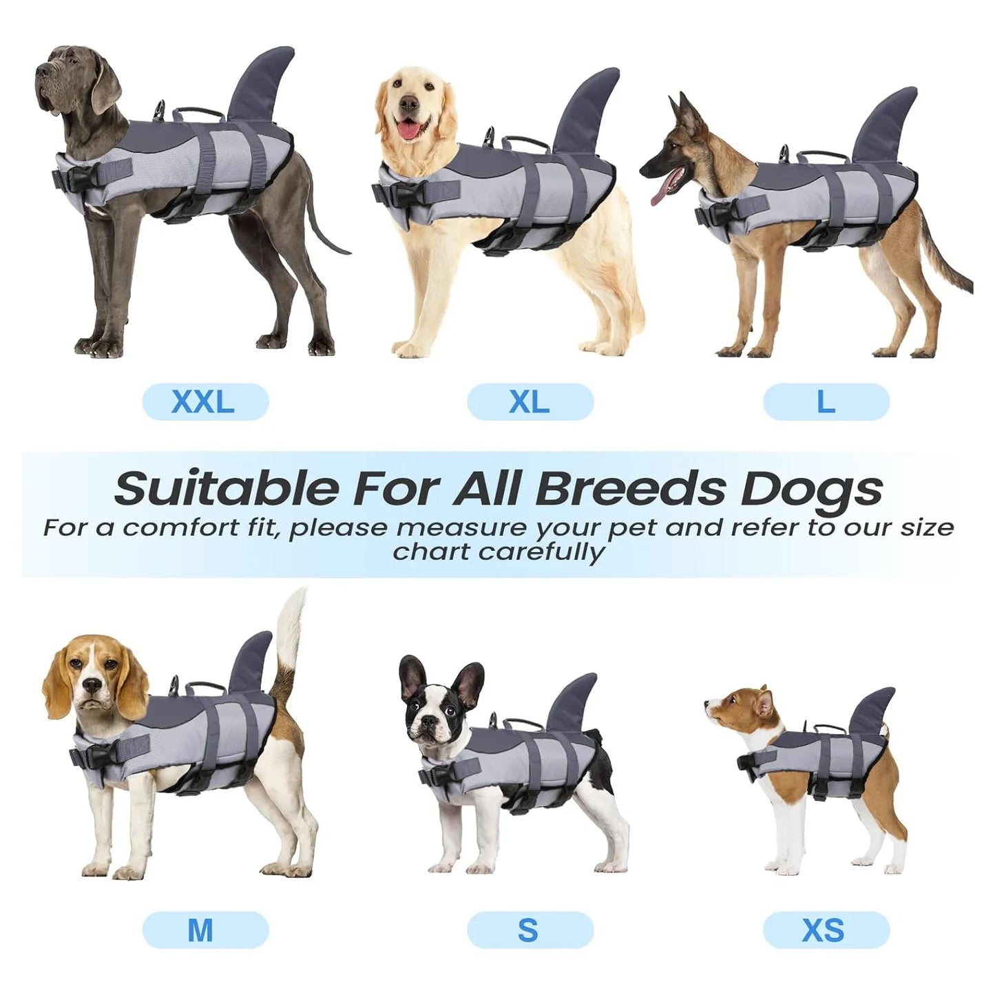 Chaleco Salvavidas Para Perros Talla XL Diseño Tiburón Sirena Flotación Segura